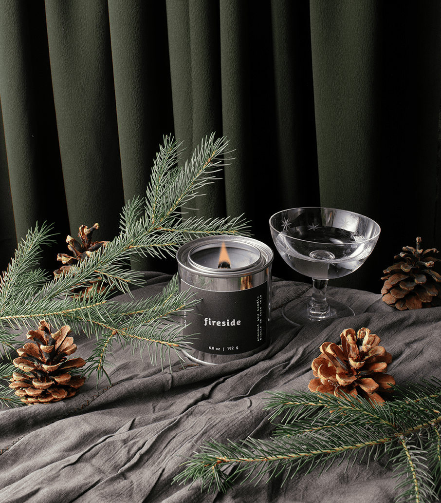Fireside candle by Mala the Brand, black amber lavender musk scent