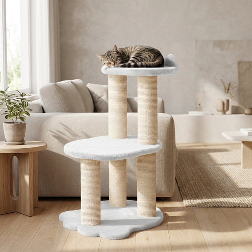 2-Level Cat Tree plush faux fur cat tower in Natural