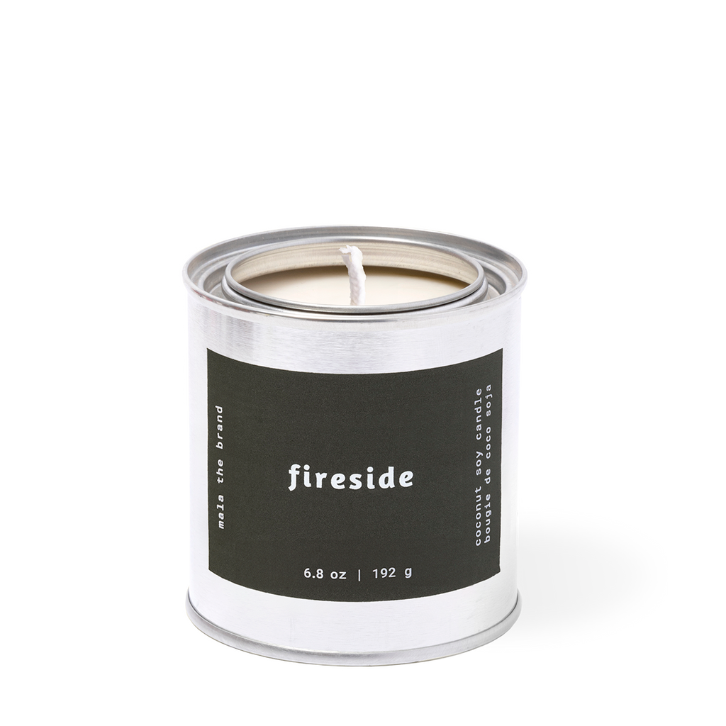 Fireside candle by Mala the Brand, black amber lavender musk scent