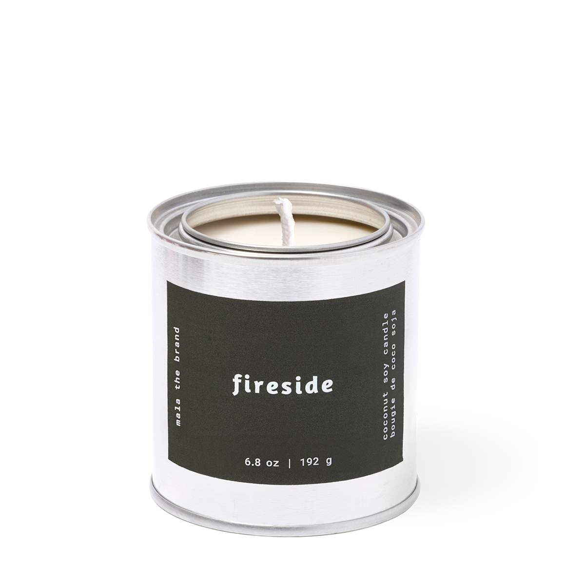 Fireside candle by Mala the Brand, black amber lavender musk scent