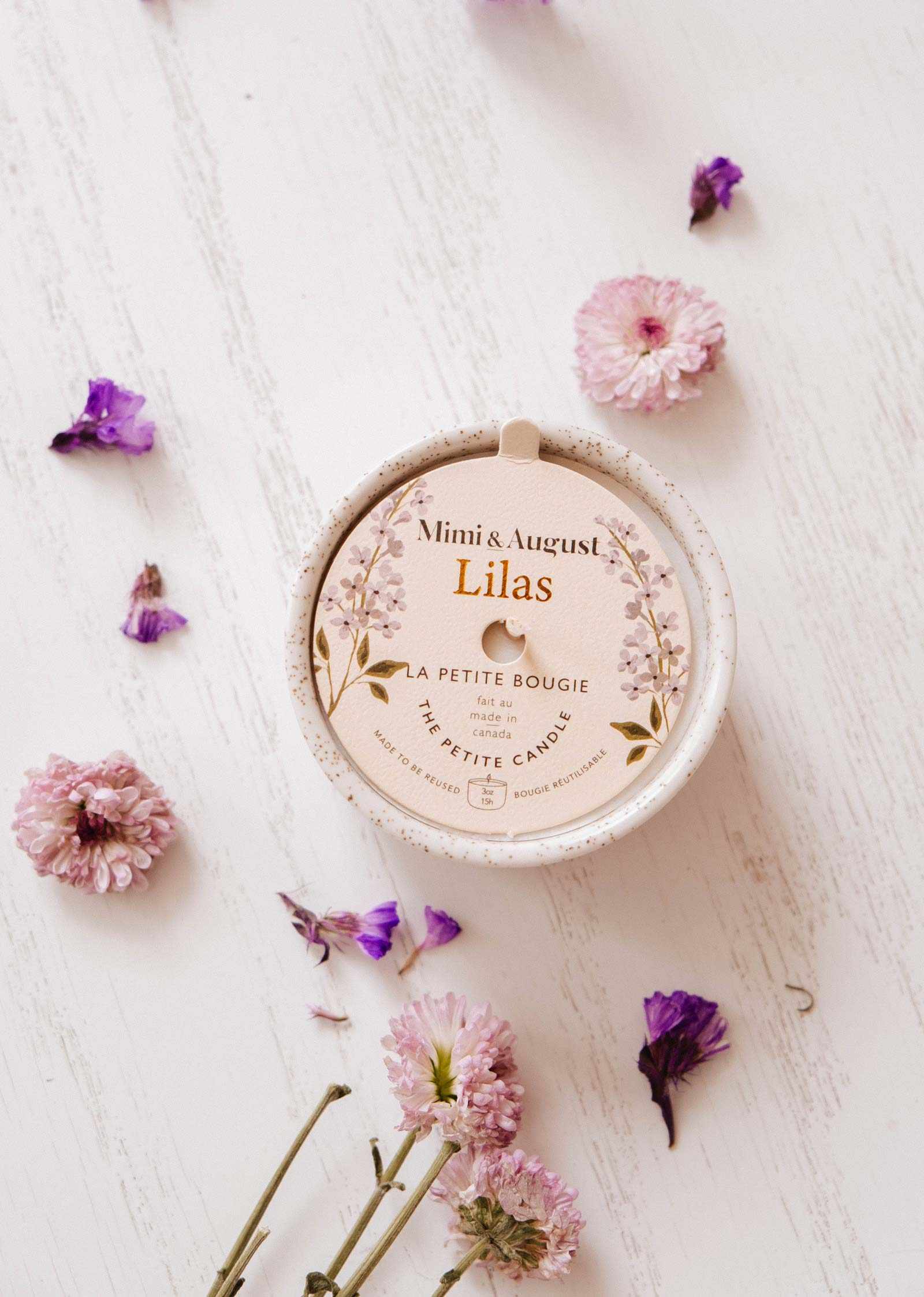 Lilac reusable soy candle, 3 oz size, by Mimi & August
