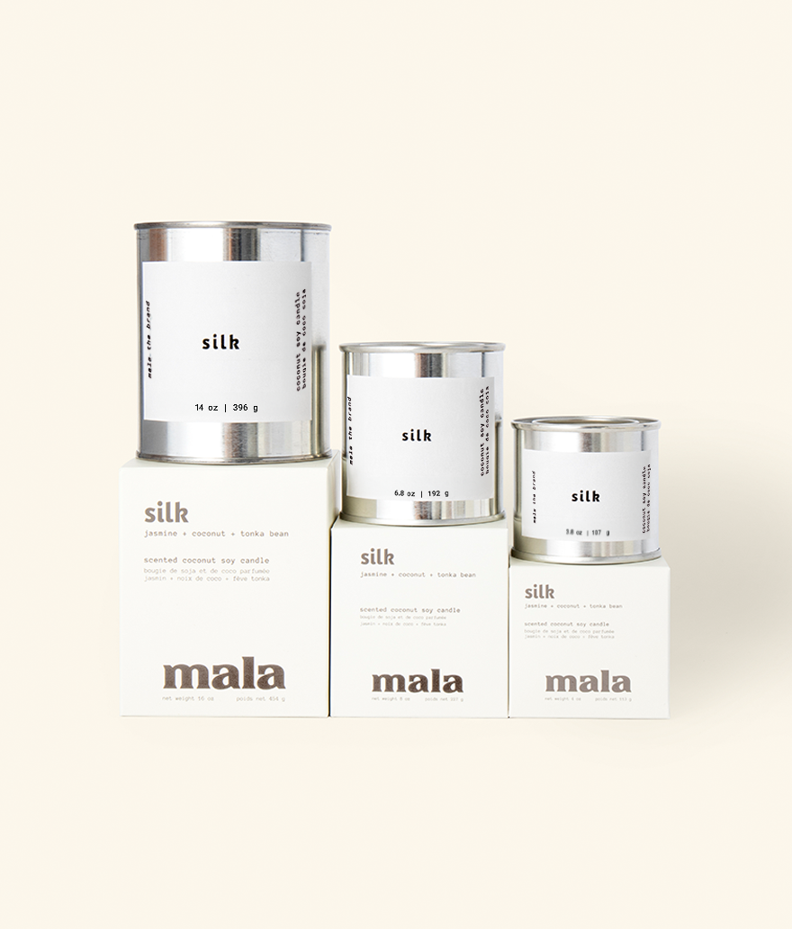 Silk candle by Mala the Brand, group product photo