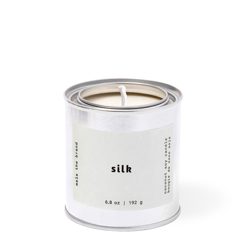 Silk candle by Mala the Brand, jasmine coconut tonka bean scent